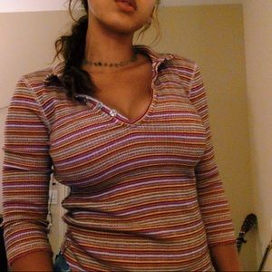 Free people women’s striped 3/4 sleeve top